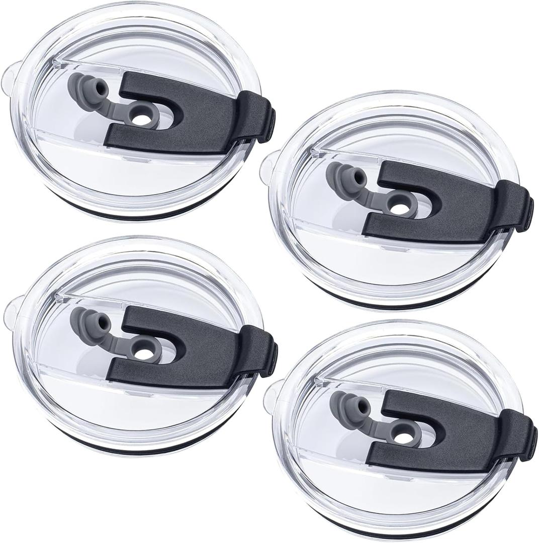 4 Pack Replacement Lids for 20 oz Tumbler, Spill Proof Splash Resistant Silicone Flip Covers Fit Inner Diameter 3.25 Inch Tumbler Cup, BPA-free & Straw Friendly (Flip Lid, 20 Ounce) (Clear)