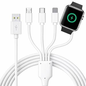 TOP-UP 4 in 1 Watch & Phone Charger Cable Travel Essentials Multi Charging Cable for Apple Watch, iPhone, USB-C & Micro, Multi Device Charger Cord, 4FT