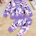 WIQI Toddler Baby Girl Clothes Cute Print Long Sleeve Pullover Sweatshirt Pants Fall Outfits Set (12-18 Months, Purple)