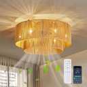 Boho Ceiling Fan with Light Rattan Flush Mount Ceiling Fans with Remote Control 20 Inch Enclosed 7 Speeds for Bedroom Living Room Kitchen Farmhouse Dining Room (2tier)