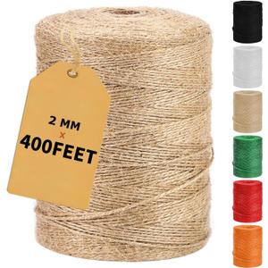 2 x Vanhench 400Feet Natural Jute Twine String, Bulk Hemp Jute Rope Cord Twine for Crafts Gardening, Gift Wrapping, Arts & Crafts, Wedding Dcor, Packing Material Burlap Ribbon, Christmas (2 mm x 122 m, Brown)