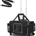 Petskd Small Pet Carrier with Wheels (17" L x 11" W x 9.5" H), Alaska Airlines Approved, Rolling Pet Carrier for Small Dogs & Cats (Black)