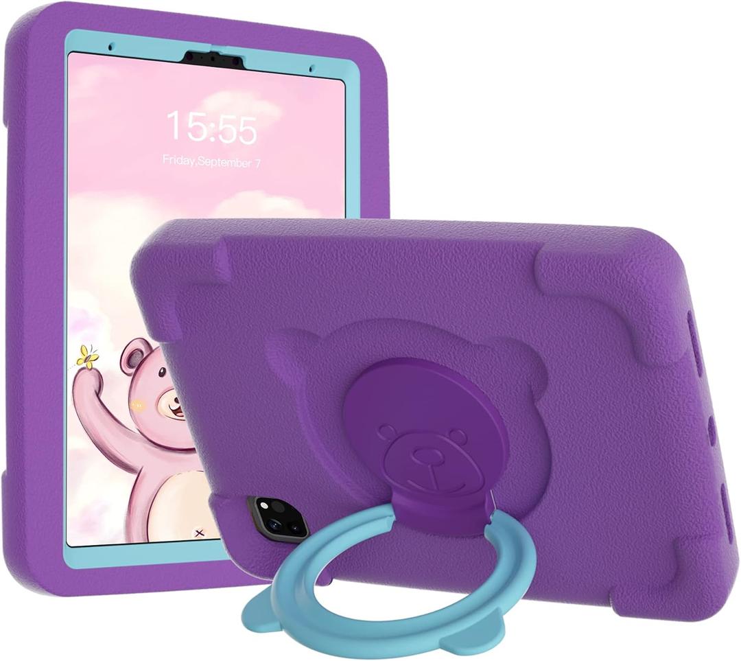 PZOZ iPad Kids Case Compatible for iPad Pro 11 inch 2022 2021 2020 2018(4th/3rd/2nd/1st Generation), EVA Shockproof Rotate Handle Folding Stand Heavy Duty Protective Cute Cover for Boys Girls (Purple)