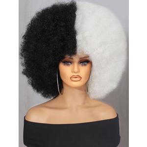 Afro Wig 14Inch Afro Wigs for Black Women 70s Afro Kinky Curly Wig Bouncy Huge Fluffy Puff Wigs Synthetic Hair for Cosplay Daily and Party (Black and White)
