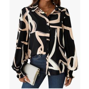 SOFIA'S CHOICE Women's Printed Button Down Shirts Casual Long Sleeve Blouse Tops Size XL