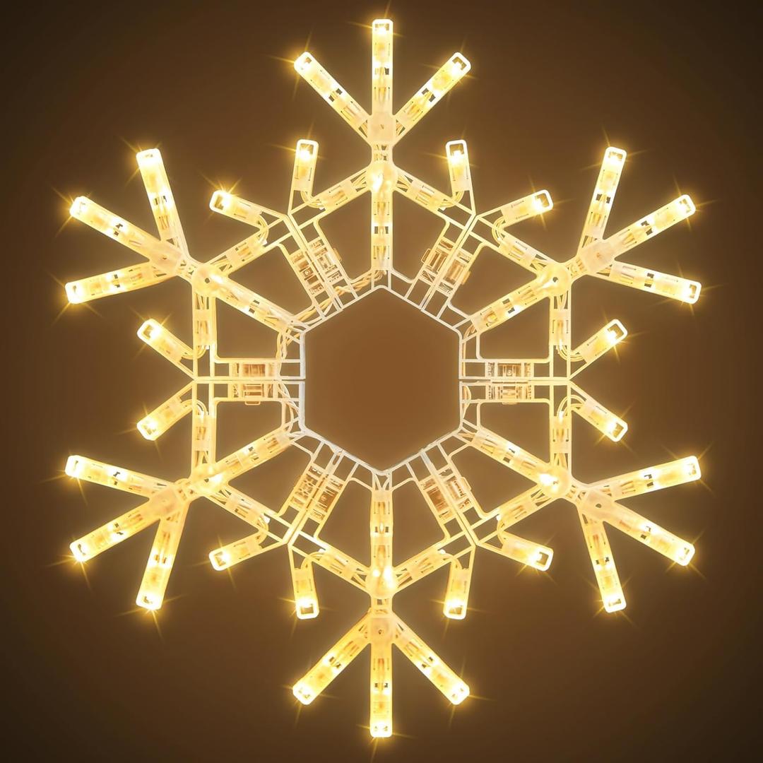 Brightown Christmas Snowflake Lights Outdoor, 72 LED 20" Folding Big Snowflake Hanging Light, Waterproof Christmas Decorations Window Lights for Indoor House Porch Eave Rooftop Pergola, Warm White