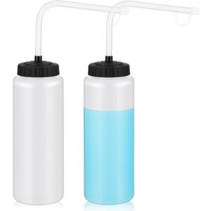 Domensi 2 Pack 1 Liter Sports Water Bottle with Long Straw Hockey Lacrosse 34 Oz Water Bottle Easy Squeeze Plastic Use with Sport Helmet in Football Baseball(Translucent,No Printed)