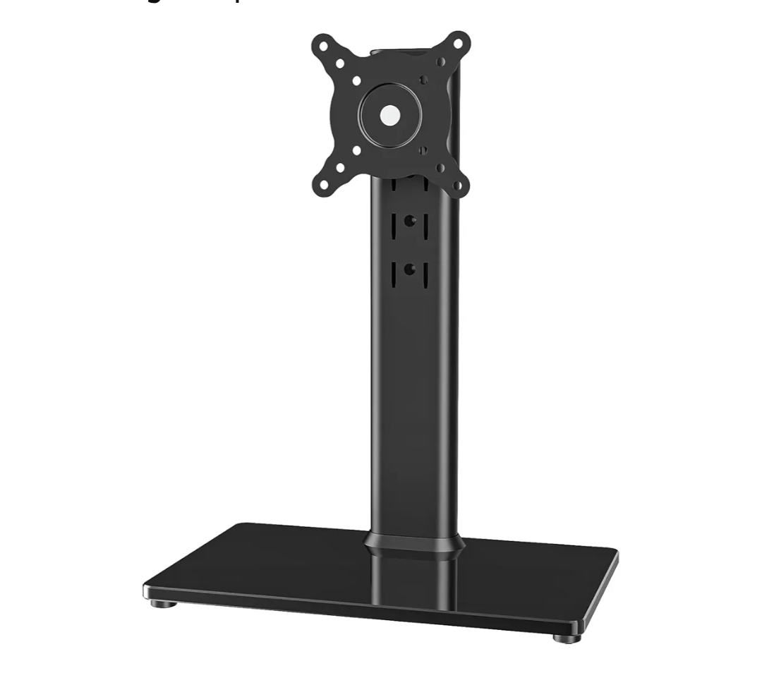 Single LCD Computer Monitor Free-Standing Desk Stand Mount Riser for 13 inch to 32 inch screen with Swivel, Height Adjustable, Rotation, Vesa Base Stand Holds One (1) Screen up to 77Lbs(HT05B-001))