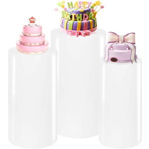HAISIWLKJ 3PCS Cylinder Pedestal Stands for Parties, White Metal Round Cylinder Plinths Dessert Table Display Pillars for Birthday Wedding Bridal Baby Shower Party Decorations(Small)