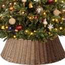 Sweetcrispy Christmas Tree Collar, Wicker Tree Collar for 6-9ft Trees, 4-Piece Wicker Base Cover, Brown (27IN)
