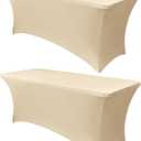 Obstal 6ft Stretch Spandex Table Cover for Standard Folding Tables - 2 Pack Universal Rectangular Fitted Tablecloth Protector for Wedding, Banquet and Party, 72L x 30W x 30H Inches, Champagne, 2pc