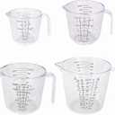 4Pcs Measuring Cups Sets,4 Sizes 150/300/600/1000ML,Liquid Measuring Cups For Kitchen BPA Free Plastic with Nozzle Handle Multiple Measurement Scales Thick (White)