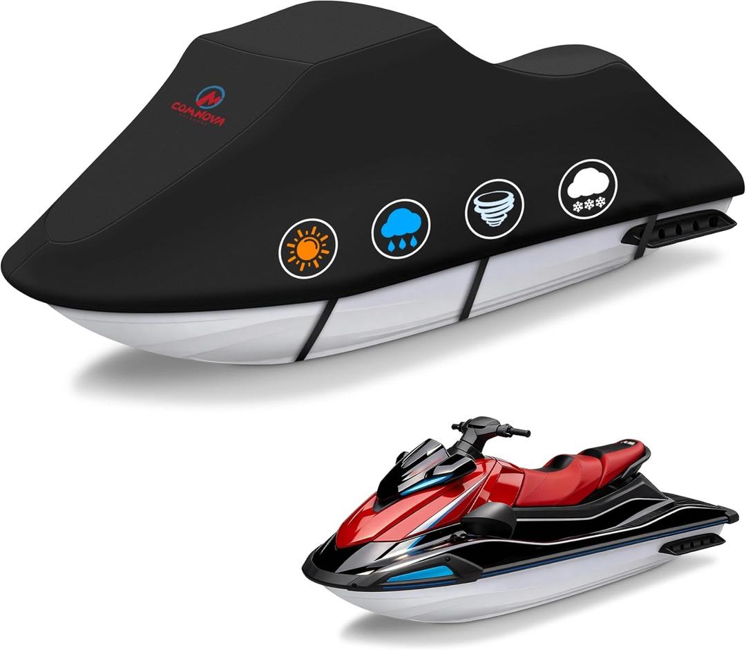 Comnova Jet Ski Cover 115-120 Inch - 600D Waterproof Trailerable Jetski Covers - Heavy Duty PWC Cover Fits Seadoo, Yamaha 2-3 Seater Personal Watercraft, All-Season Protection