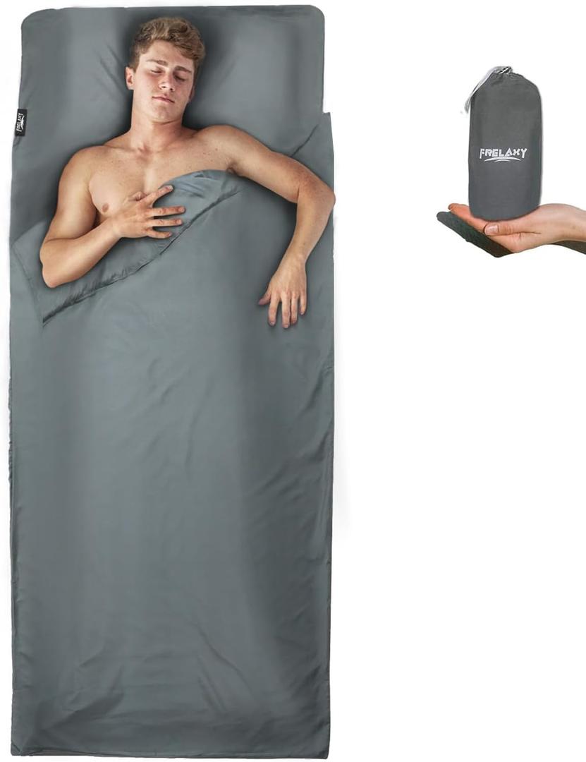 Frelaxy Sleeping Bag Liner, Adult Sleep Sack & Travel Sheets & Travel Sleep Sack for Backpacking, Hotel, Hostels & Traveling, Comfy & Easy Care Adults & Kids (Dark Gray - No Zipper)