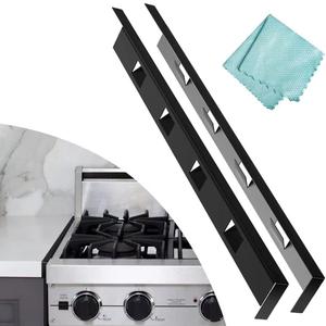 2Pcs Adjustable23'4-26' Stove Gap Cover Range Gap Filler 316 Stainless Steel Counter Trim Kit Between Stove Edge and Counter Don't Melt Like Silicone Heat Resistant and Easy to Clean (black) (26IN)