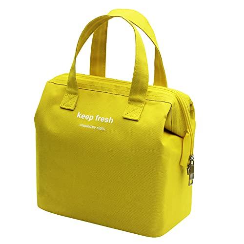 Mziart Insulated Lunch Bag Simple Bento Cooler Bag Lunch Tote Bag for Lunch Box for Women Men Adult Picnic Working Hiking Beach (Yellow)