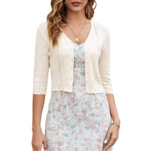 JOKELAMB Women's Bolero Shrug Cropped Cardigan Knit Sweaters Open Front Casual Elegant Jacket for Dresses (Beige) XL