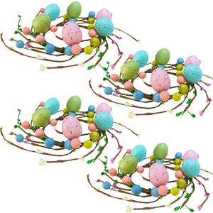 Winlyn 4 Pcs Easter Egg Candle Rings Wreaths Spring Egg and Pip Berry Candle Rings Artificial Easter Egg Candle Holder Mini Wreaths 9.5" Wide for Easter Spring Holiday Home Kitchen Table Centerpiece