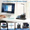 KDD 4 in 1 Desk Lamp with Wireless Charger - 360 Rotating Gooseneck Small Table Lamp with Pen Holder & Phone Stand, Adjustable White and Warm Light Dual Mode LED Desk Light for College Dorm Room