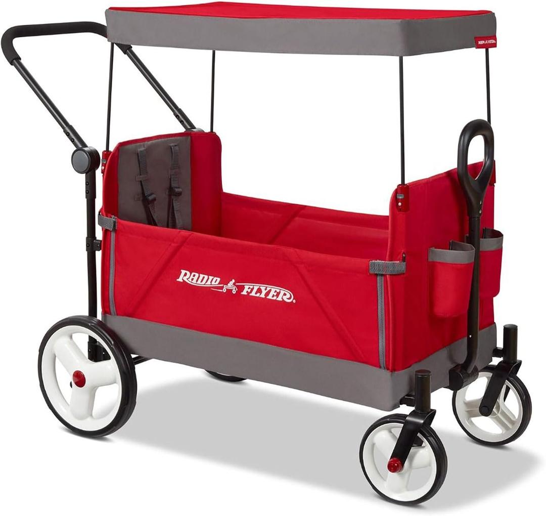 Radio Flyer Wagon for Kids, Baby Stroller, Outside Toys for Toddlers 1-3, Rolling Cart, Beach Cart with Wheels, Convertible Stroller Wagon for Kids Ages 1+ Years, Red, 24.4"D x 47.2"W x 41.3"H