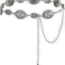 TOPACC Western Metal Concho Belt for Women Cowgirl Chain Belts for Dresses Jeans Country Concert Outfit (Length 49" (32"+extended chain 17"), 1silver-38)