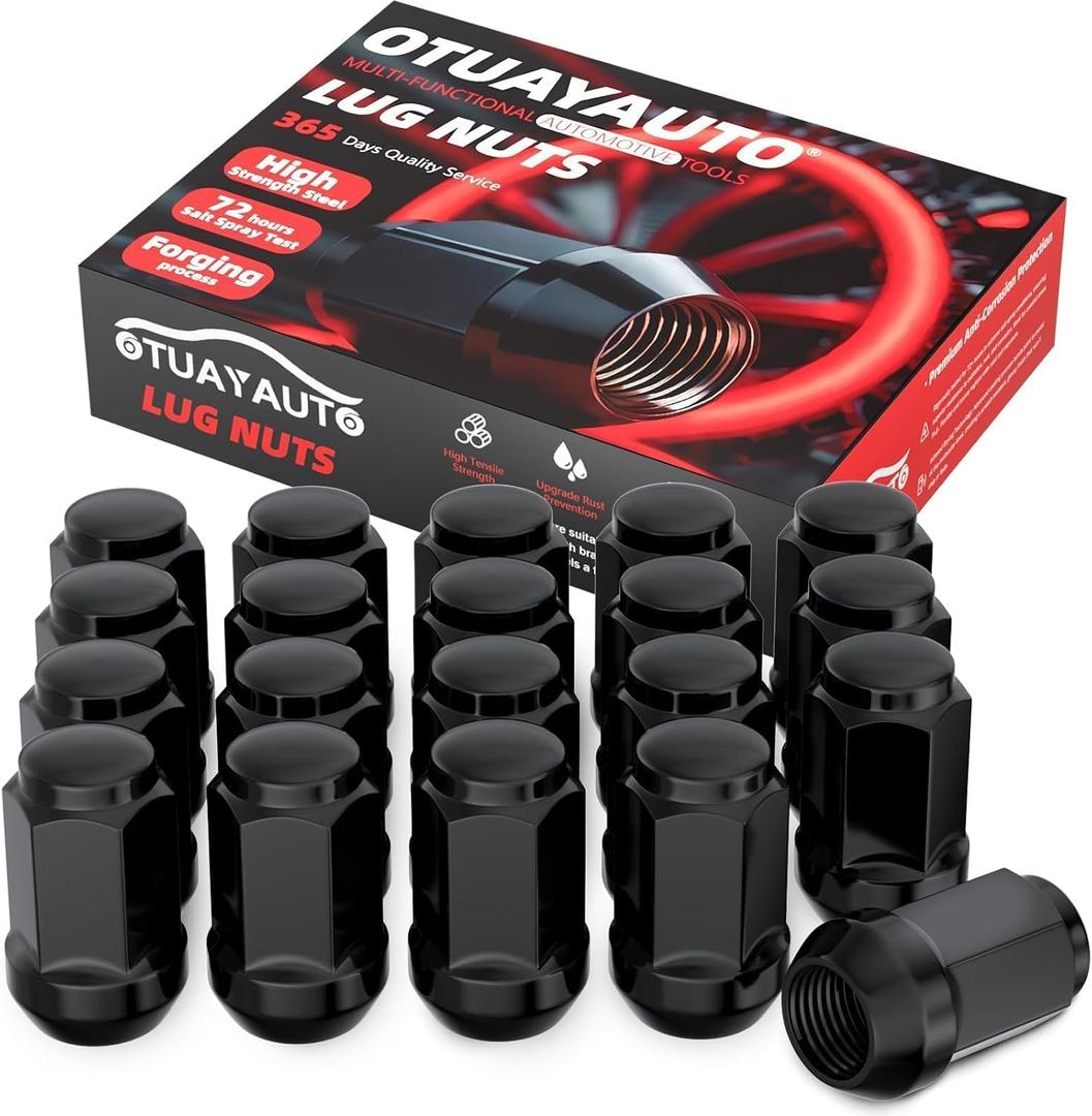 OTUAYAUTO 1/2-20 Lug Nuts - Replacement for 1987-2018 Jeep Wrangler JK, 2002-2012 Liberty, 1993-2010 Grand Cherokee, Cone Seat, 19mm Hex, 20PCS Black Closed End Bulge Acorn Lug Nut