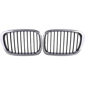Pair Black Front Kidney Grille Grill Guard Compatible with 1997-2003 E39 520i 523i 525i 528i 530i 535i 540i M5 Chrome Frame (A14034)
