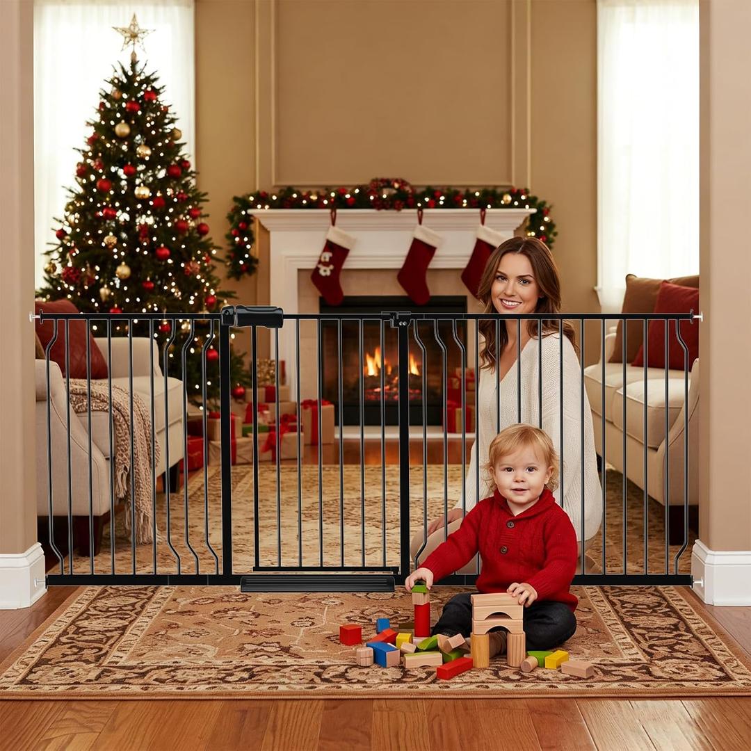Extra Wide Baby Gates for Doorways 71.65"-85.82" Extra Wide Baby Gate Dog gate Pressure Mounted No Drilling with Walk-Through, Auto-Close & Dual-Direction Swing for Large Wide Opening Black