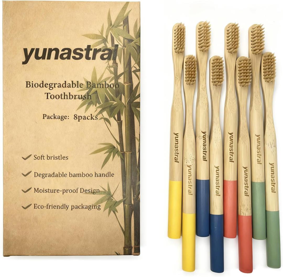 8 Pack Bamboo Toothbrushes - Soft Bristles, BPA Free, Eco-Friendly Natural Wooden Toothbrushes for Adults & Family, Zero Waste Compostable Handle