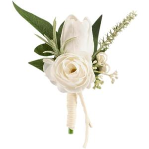 1 pc White Boutonniere for Men Wedding Single Groom Groomsmen Artificial Tulip Rose Flowers Boutonniere for Wedding Prom Homecoming Ceremony Anniversary Formal Dinner Party