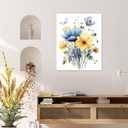 HVEST Blue and Yellow Floral Wall Art Watercolor Flower Butterfly Aesthetic Plant Bathroom Wall Decor, Rustic Wildflower Wall Art for Living Room Bedroom Kitchen Home Office, 20L x 16W Inches