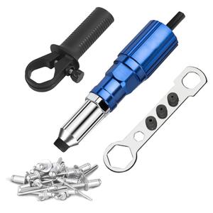 Rivet Gun Adapter Kit, Riveting Gun Head Tool for Cordless Drill, with 4 Rivet Head/Removable Handle/100pcsx4.0mm Studs (Blue)