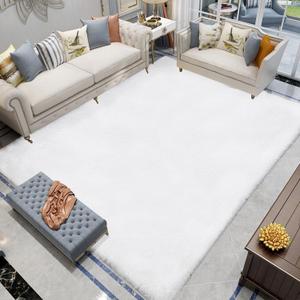 Latepis White Fluffy Faux Fur Rug 6x9 Machine Washable Area Rugs Faux Rabbit Fur Large Shag Rugs for Living Room Bedroom Nursery Rug Home Decor