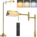 Dimmable Pharmacy Floor Lamp with Remote, 17W Gold LED Reading Floor Lamp with 360Swing Arm, 3 Color Temperature, Height Adjustable Standing Task Lamp for Living Room, Bedroom, Office, Antique Brass