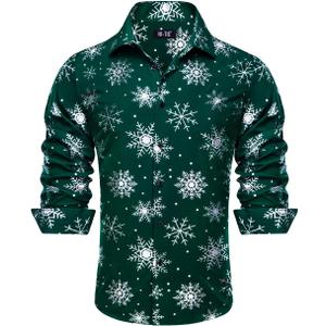 Hi-Tie Mens Christmas Dress Shirts Long Sleeve Casual Ugly Santa Claus Button Down Xmas Shirts for Men Party Holiday (Green, XXL)