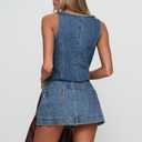Womens Tie Front Sleeveless Denim Vest and Mini Jean Skirt Two Piece Sets Summer Trendy Going Out Outfits (Blue, XL)