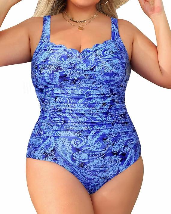 Aqua Eve Womens Plus Size One Piece Swimsuit Tummy Control Bathing Suit Vintage Swimwear 14W