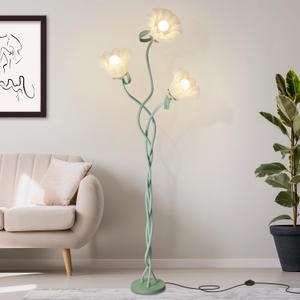 Flower Floor Lamp for Living Room, 3 Color Modes LED Modern Standing Lamps with 3 Heads Bulb Flexible Neck Shaft Tall Corner Floor Lamp for Bedroom Office Reading Decor (Green)