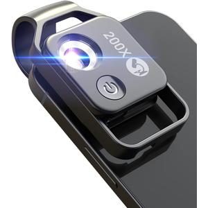 Phone Microscope with CPL Lens/LED Light, Nano Zoom 200X Pocket Microscope Camera Attachment with Universal Clip for Most iPhone/Andriod Phone - The Best Gift to Enjoy Microworld for Kids and Adults (Black)