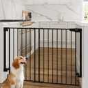 Cumbor 34" Extra Tall No Bottom Bar Baby Gate for Stairs, Wall Mounted Dog Gate Indoor for Larger Pets, Expandable 31.6-48" Safety Gate for Doorways, Wide Walk Thru Door for Easy Access (Black)