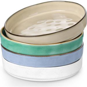 Herogo Stoneware Serving Bowls Dishes Set of 4, 34oz Large Wide Shallow Stackable Ceramic Pasta Bowls Plates for Salad Soup Cereal, Microwave & Dishwasher Safe, Multicolor