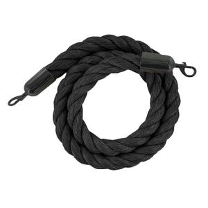 Montour Line Black Heavy-Duty Twisted Polypropylene Rope 6 Feet with Black Powder Coated Steel Snaps, Post Queue Line Barrier for Movie Theaters, Grand Openings, Hotels