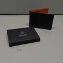 Zitahli Men's Wallets Airtag Holder Slim Rfid Leather with Gift Box (Carbon Black and Orange)