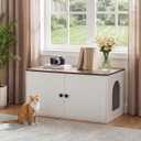 HOOBRO Cat Litter Box Enclosure, Hidden Litter Box Furniture with Side Entry, Litter Box Cabinet, Indoor Cat House, End Side Table, 31.5" L x 17.7" W x 16.3H, for Bathroom, White and Walnut WH40MW01