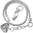 RUBYCA 9 pcs 8.7" Lobster Clasp Heart Pendant Bead Snake Chain European Charm Bracelet Silver Tone