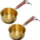 Golden Mini Butter Warmer & Mini Sauce Pan 300ml, 1-Pack with Wooden Handles Perfect for Induction, Gas & Electric Stoves, Melting Butter, Chocolate, Heating Milk, Oil, Frying Eggs