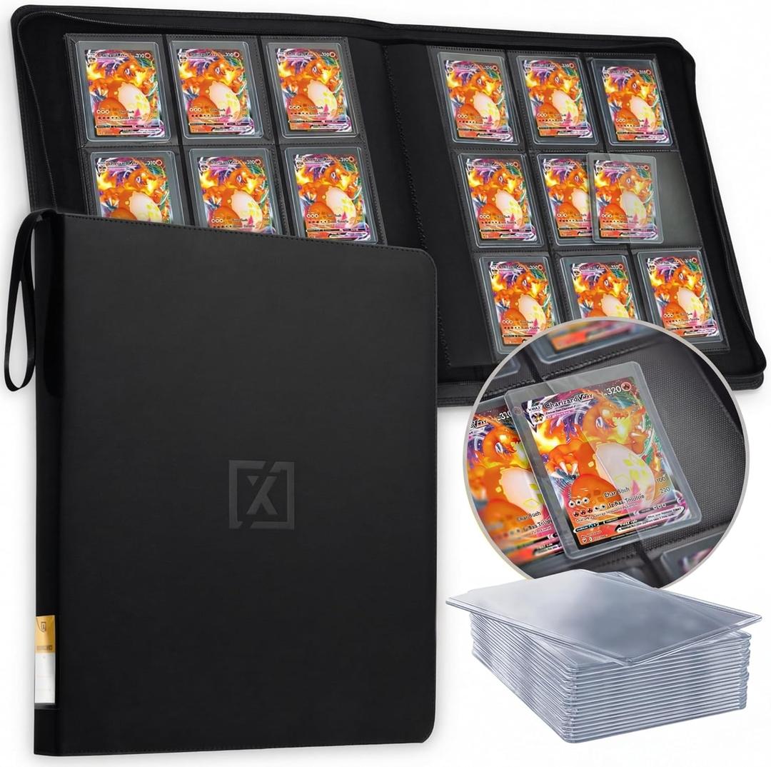 X PRO Top Load Card Binder - Compatible with Top-loading Card Cases - Fits 252 | 20 Premium Loaders Included | 9-Pocket Ringless Double-Sided Pages | Premium Storage for TCG & Sports Cards (Black)