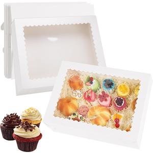 10 Sets Sheet Cake Boxes with Lids, Large 19x14x4 Inch Rectangle Quarter Sheet Cake Boxes with Window for Bakery Cakes Package