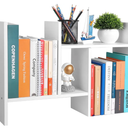Desktop Shelf Organizer - Adjustable Wood Desktop Bookshelf, Table Top Shelves, Desk Book Organizer for Office Supplies and Home Décor (White)