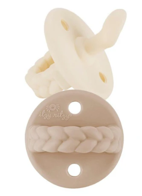 Itzy Ritzy Silicone Pacifiers for Newborn - Itzy Soother Pacifiers Feature Collapsible Handle & Two Air Holes for Added Safety; For Ages Newborn and Up, Set of 4 in Buttercream & Toast
